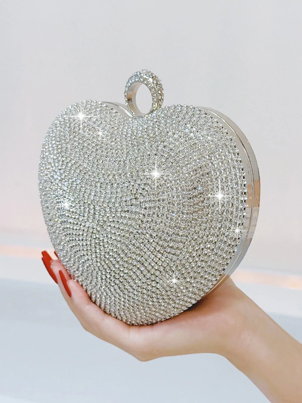 Silver Heart Rhinestone Party Tote Bag sold by Retro Stage product image thumbnail 4