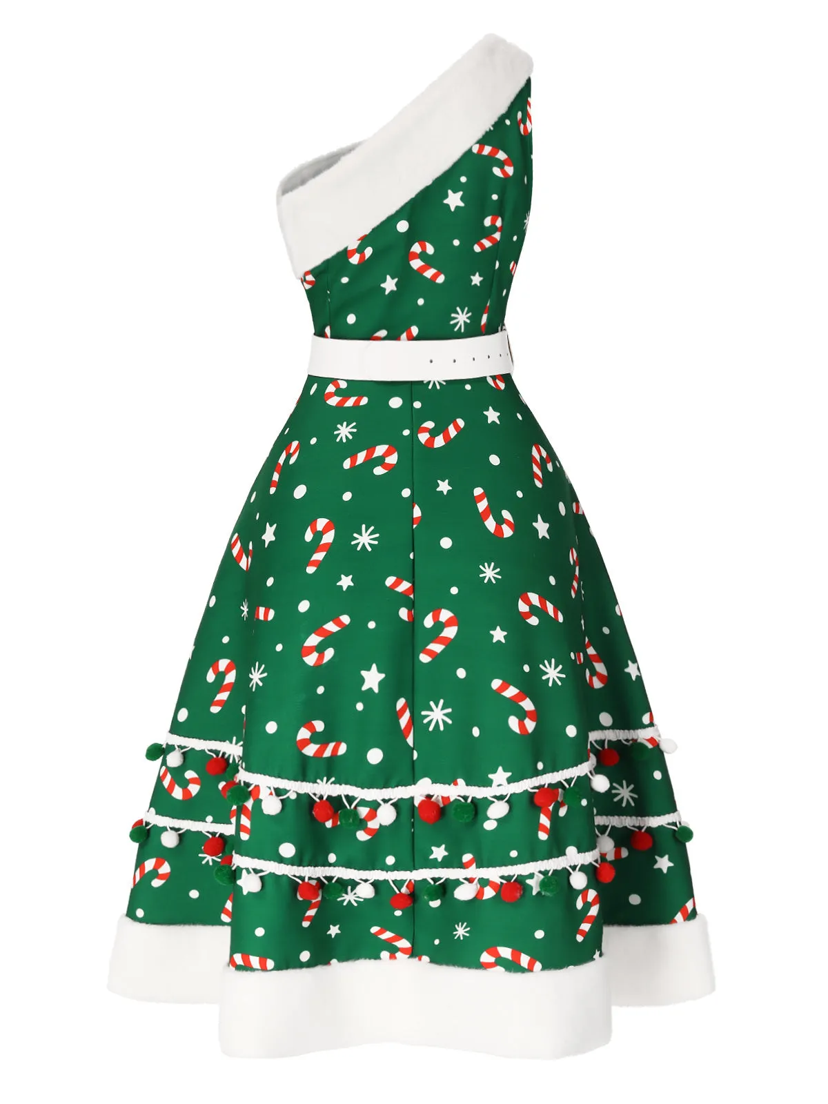 Green 1950s Candy Cane One-Shoulder Dress sold by Retro Stage product image thumbnail 5