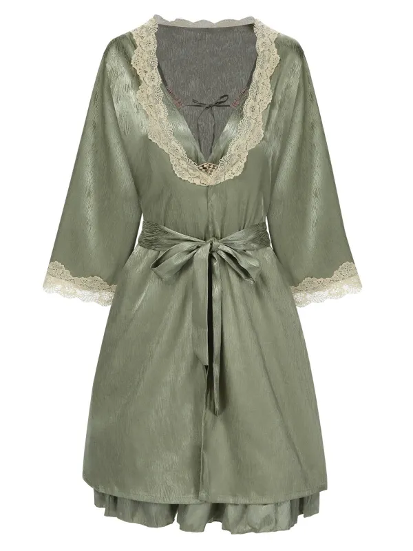 2PCS Green 1950s Guipure Lace Nightgown & Robe sold by Retro Stage