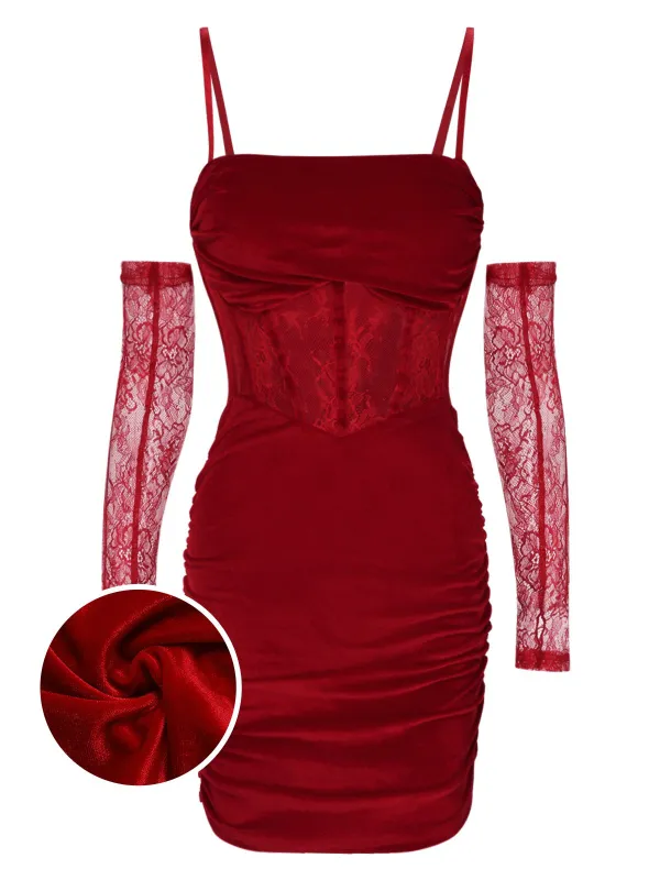 1960s Solid Velvet Sling Dress With Sleeves sold by Retro Stage