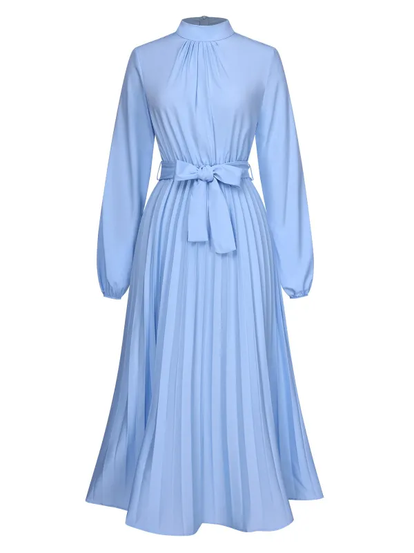 1940s Stand Collar Solid Pleated Dress sold by Retro Stage