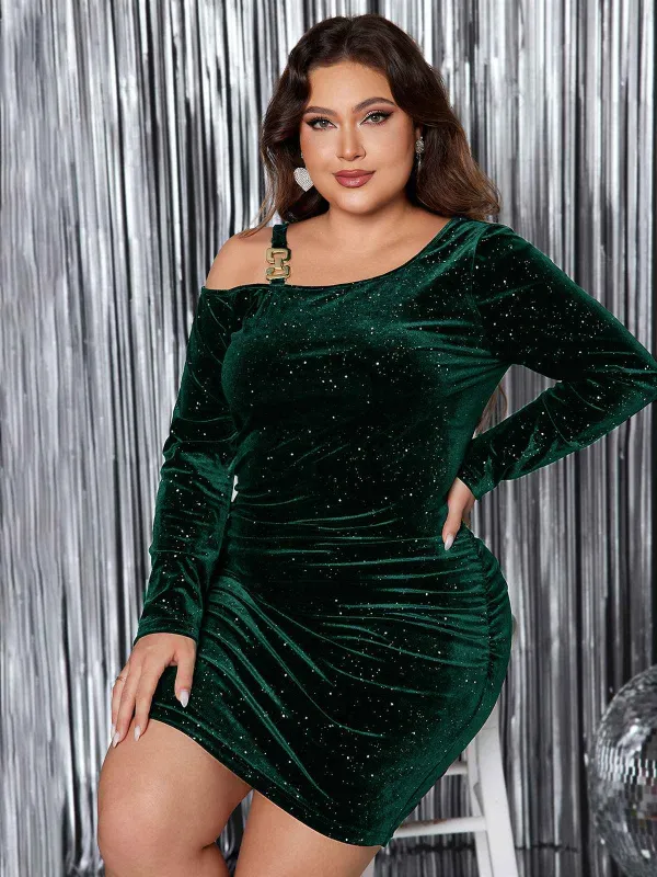 [Plus Size] 1960s Christmas Glitter Velvet Bodycon Dress sold by Retro Stage