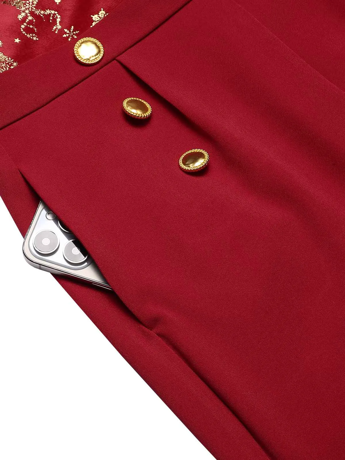 Red 1930s Christmas Elk Gilded Velvet Jumpsuit sold by Retro Stage product image thumbnail 5