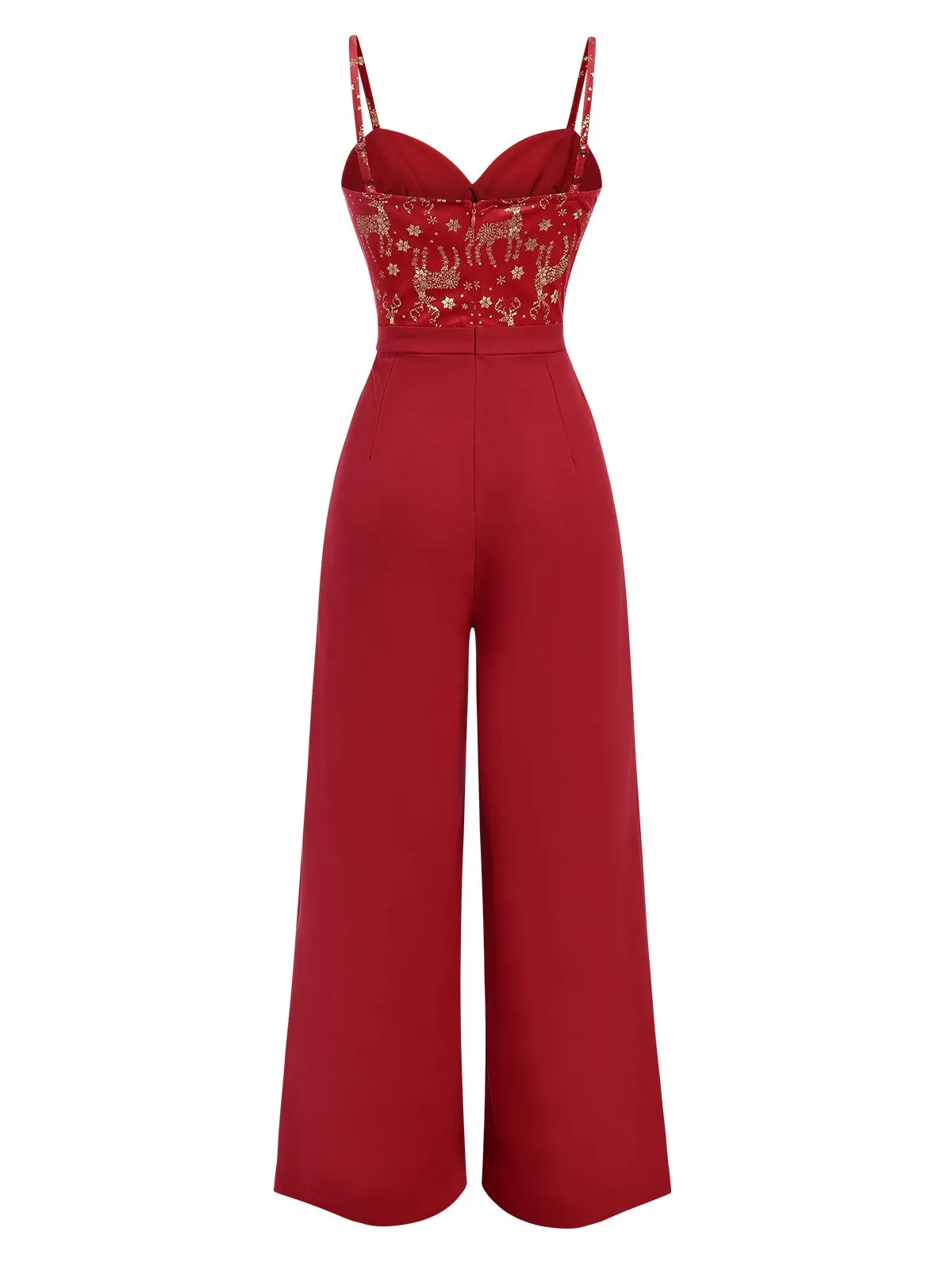 Red 1930s Christmas Elk Gilded Velvet Jumpsuit sold by Retro Stage product image thumbnail 3