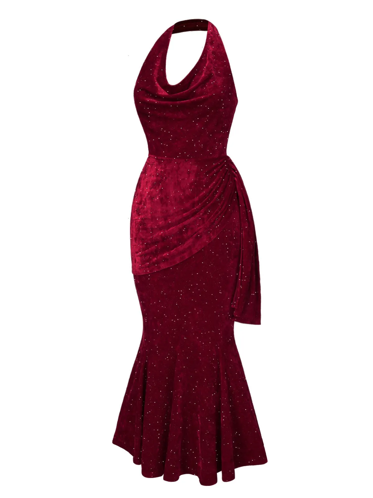 Deep Red 1930s Glitter Cowl Neck Mermaid Dress sold by Retro Stage product image thumbnail 3
