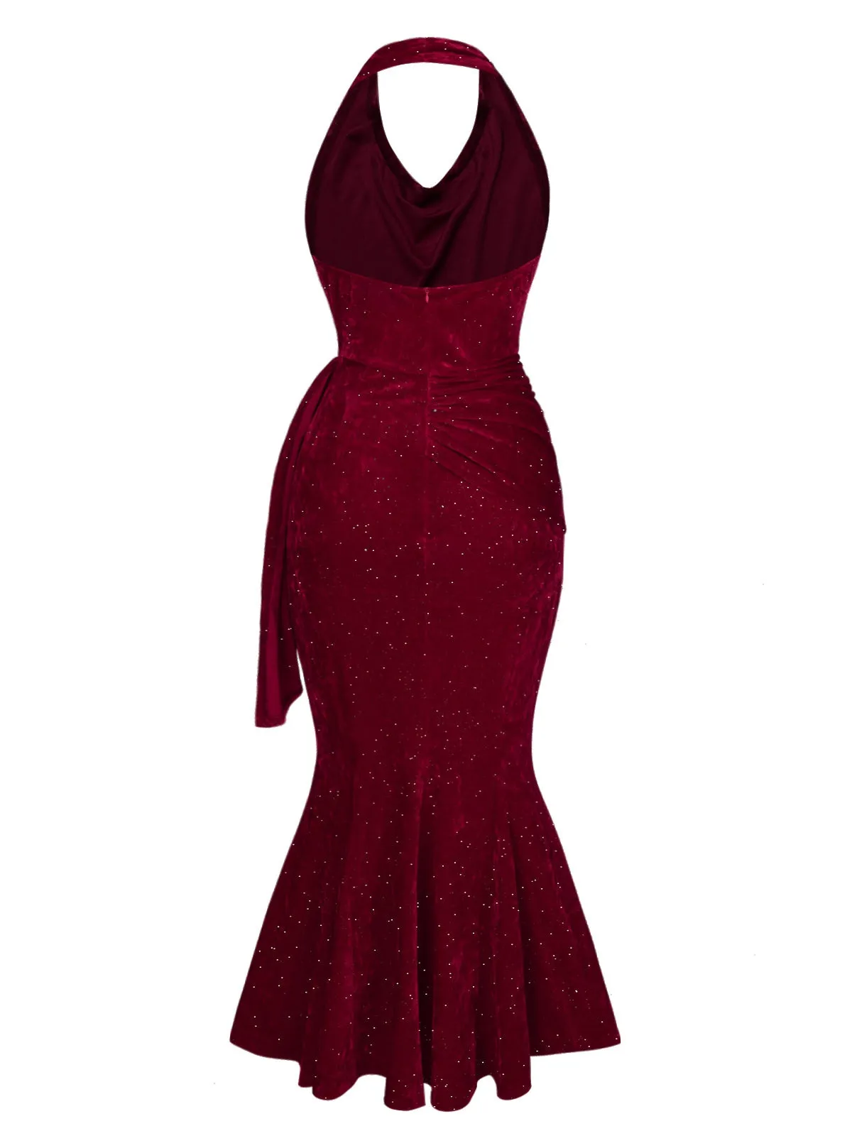 Deep Red 1930s Glitter Cowl Neck Mermaid Dress sold by Retro Stage product image thumbnail 4