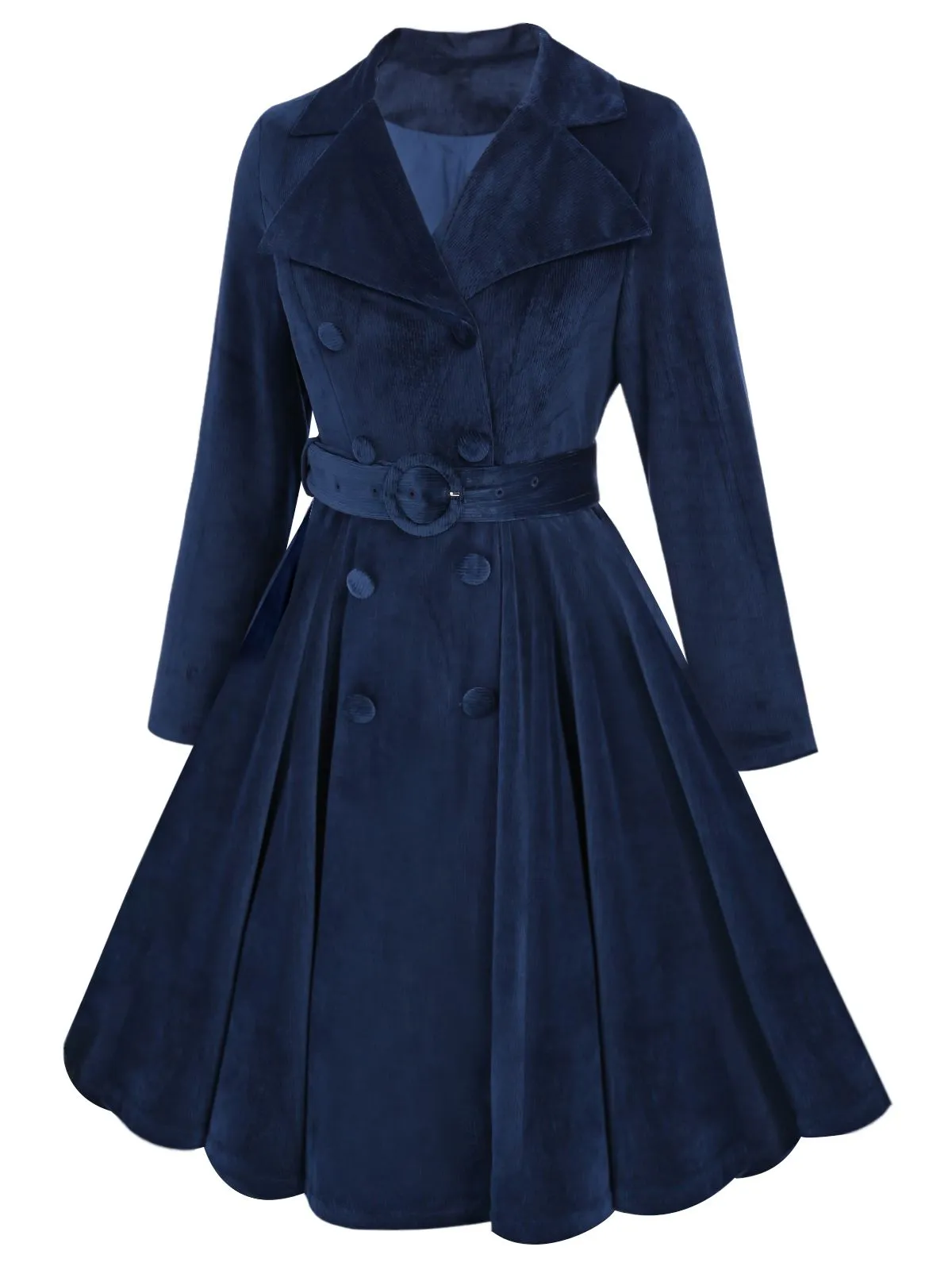 Navy Blue 1950s Corduroy Long Coat sold by Retro Stage product image thumbnail 4