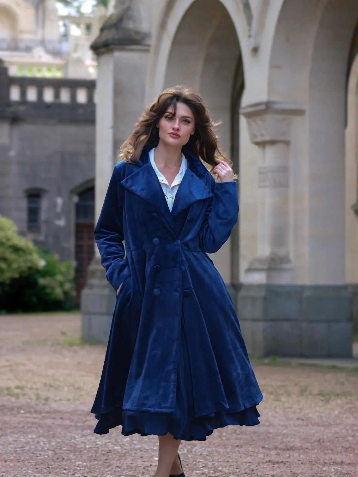 Navy Blue 1950s Corduroy Long Coat sold by Retro Stage