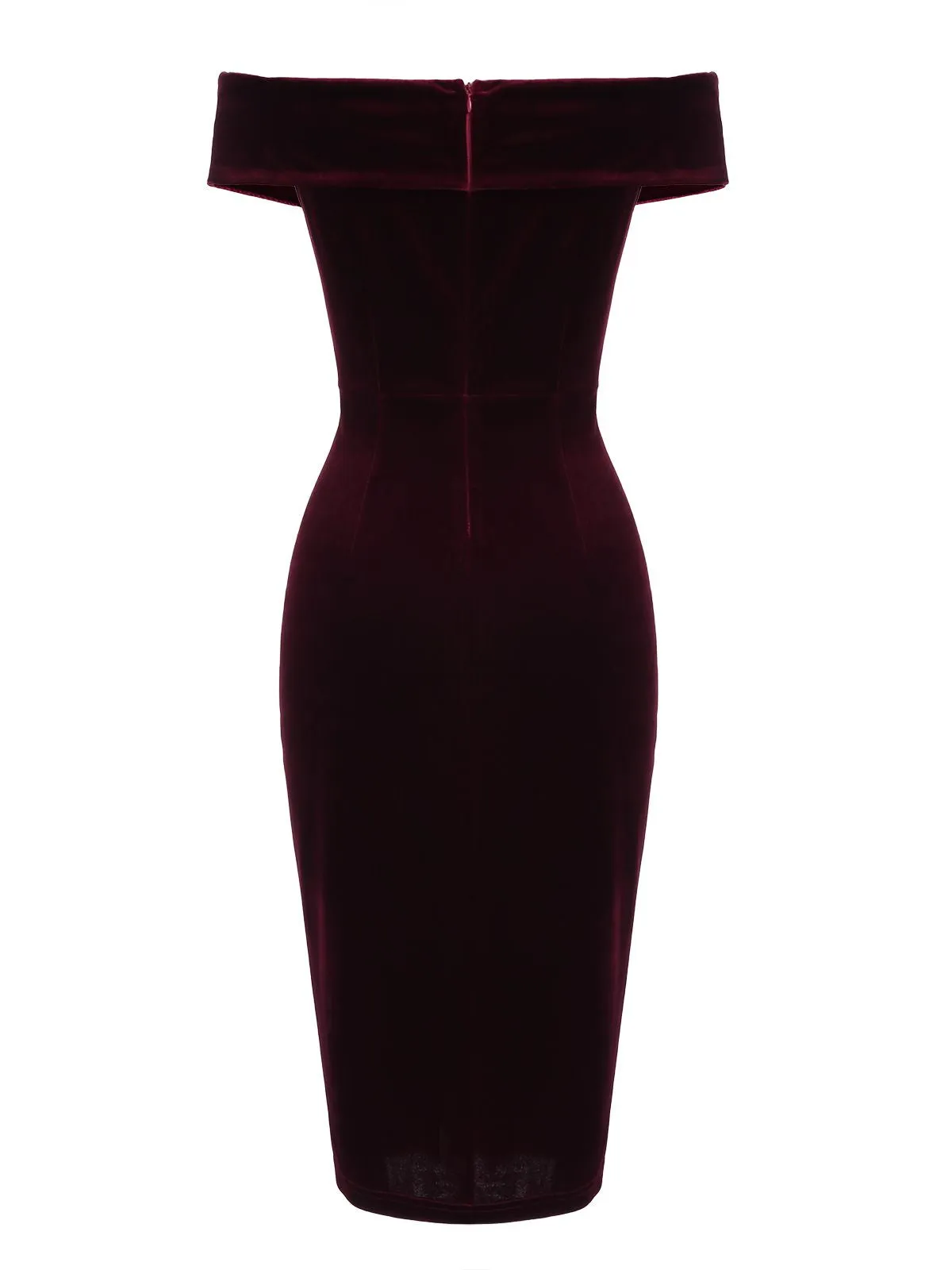 Wine Red 1960s Velvet Bodycon Dress sold by Retro Stage product image thumbnail 5