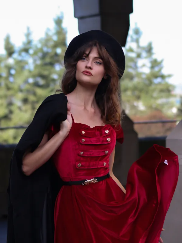 Wine Red 1950s Heart Button Solid Dress sold by Retro Stage