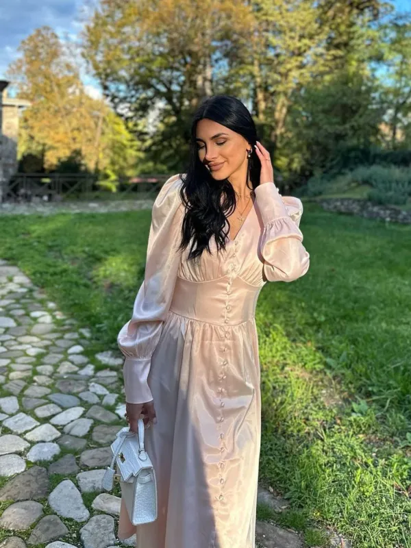 1940s Solid Silk Buttoned Tea Dress sold by Retro Stage