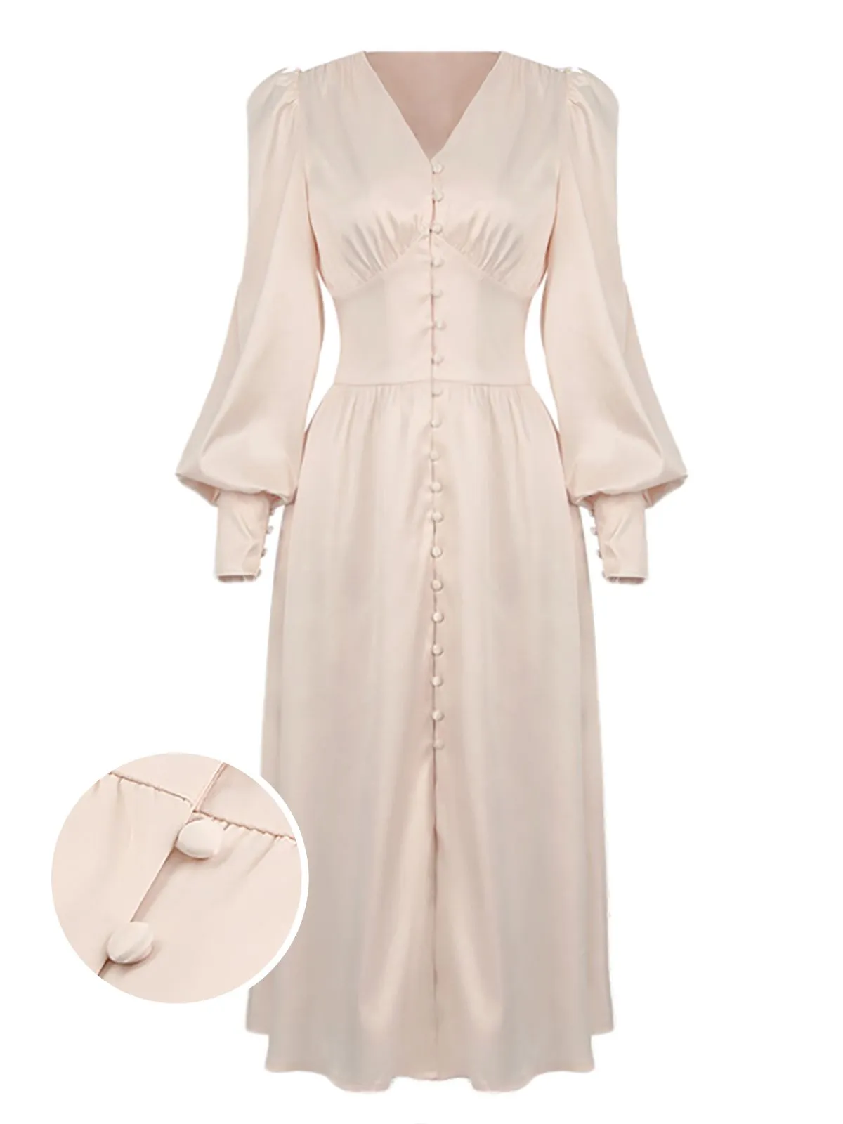 1940s Solid Silk Buttoned Tea Dress sold by Retro Stage product image thumbnail 2