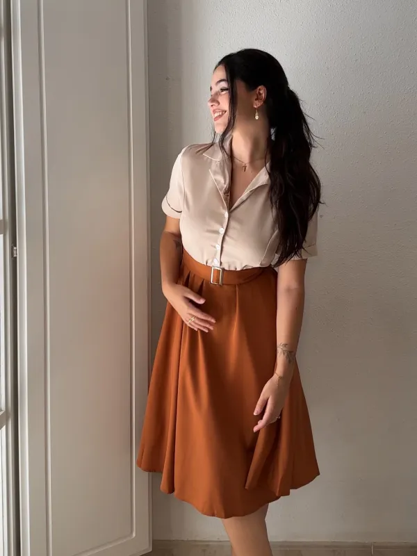 Khaki 1950s Snow White Style Button Dress sold by Retro Stage