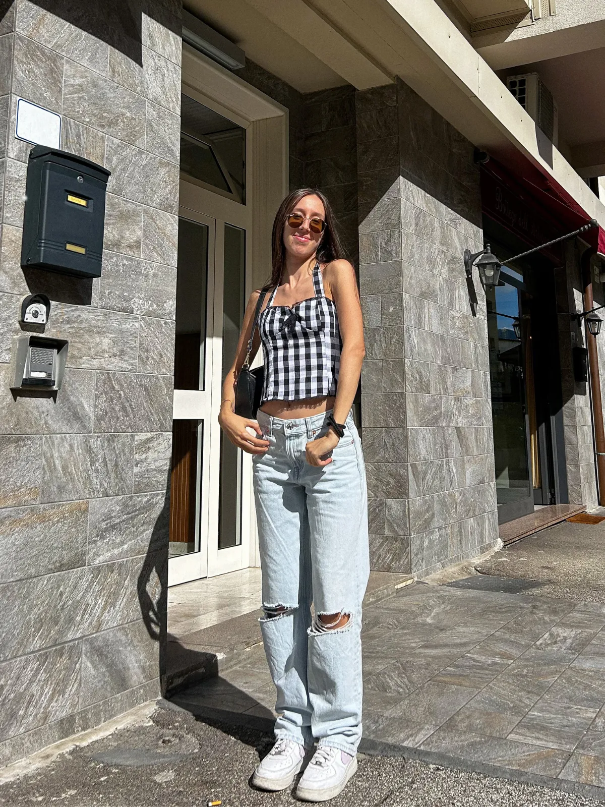 Black 1950s Plaid Halter Lace Bow Top sold by Retro Stage