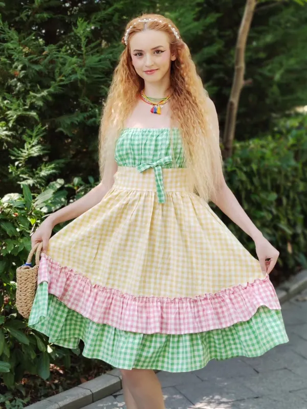 Multicolor 1950s Pure Cotton Straps Plaid Dress sold by Retro Stage