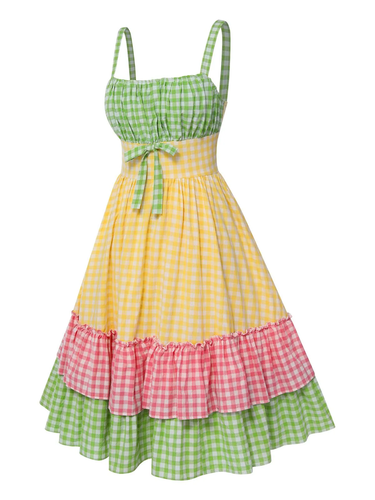Multicolor 1950s Pure Cotton Straps Plaid Dress sold by Retro Stage product image thumbnail 5