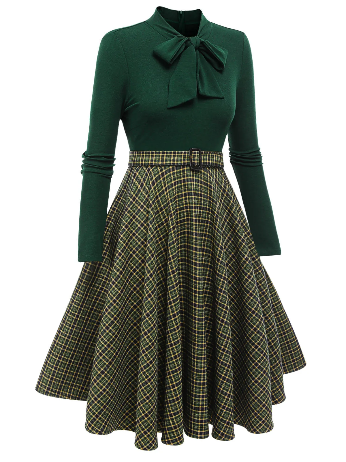 Dark Green 1950s Plaid Knitting Dress sold by Retro Stage product image thumbnail 4