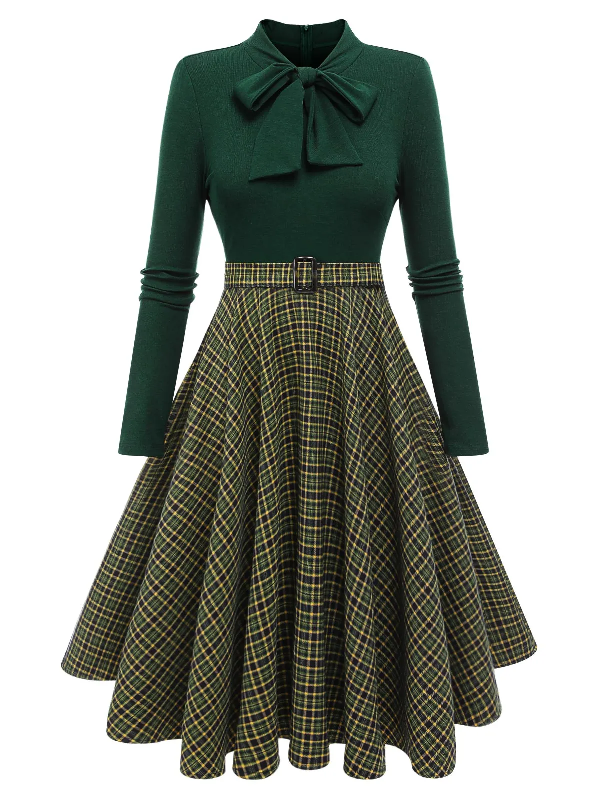 Dark Green 1950s Plaid Knitting Dress sold by Retro Stage product image thumbnail 3