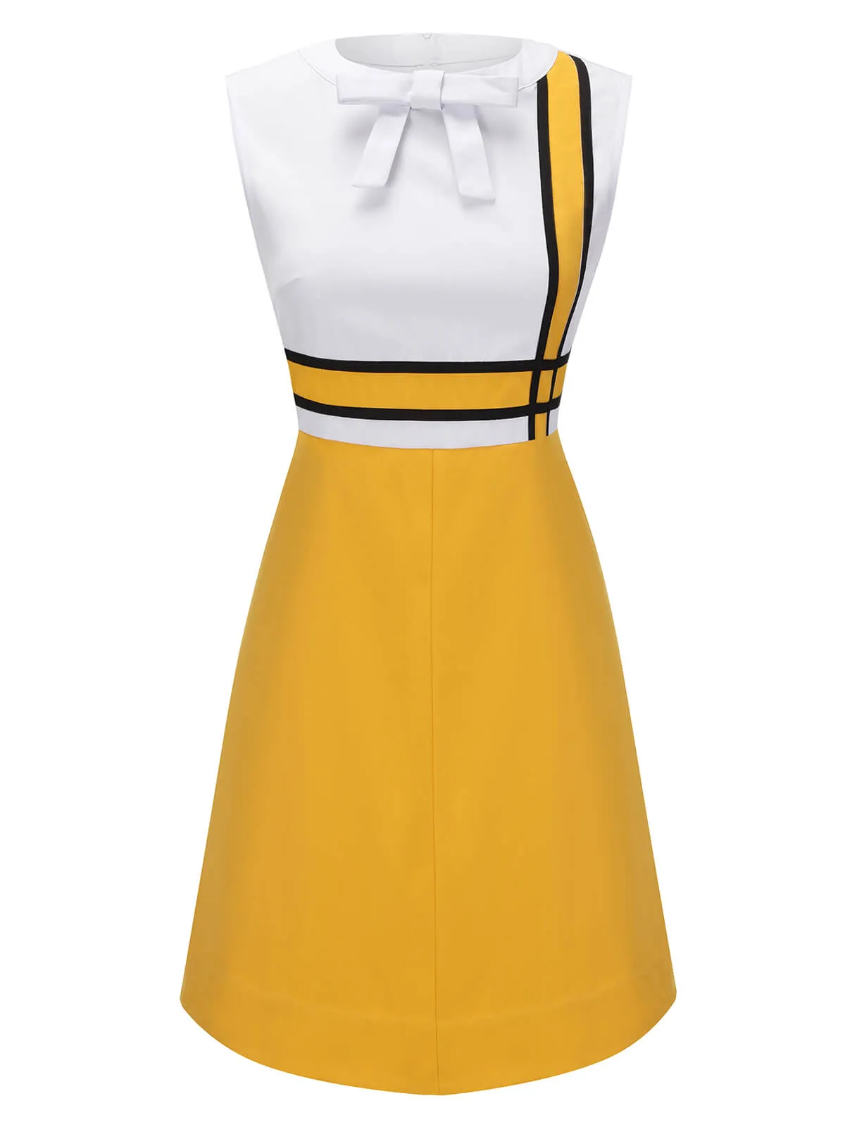 White & Yellow 1960s Bowknot Patchwork Dress sold by Retro Stage product image thumbnail 3