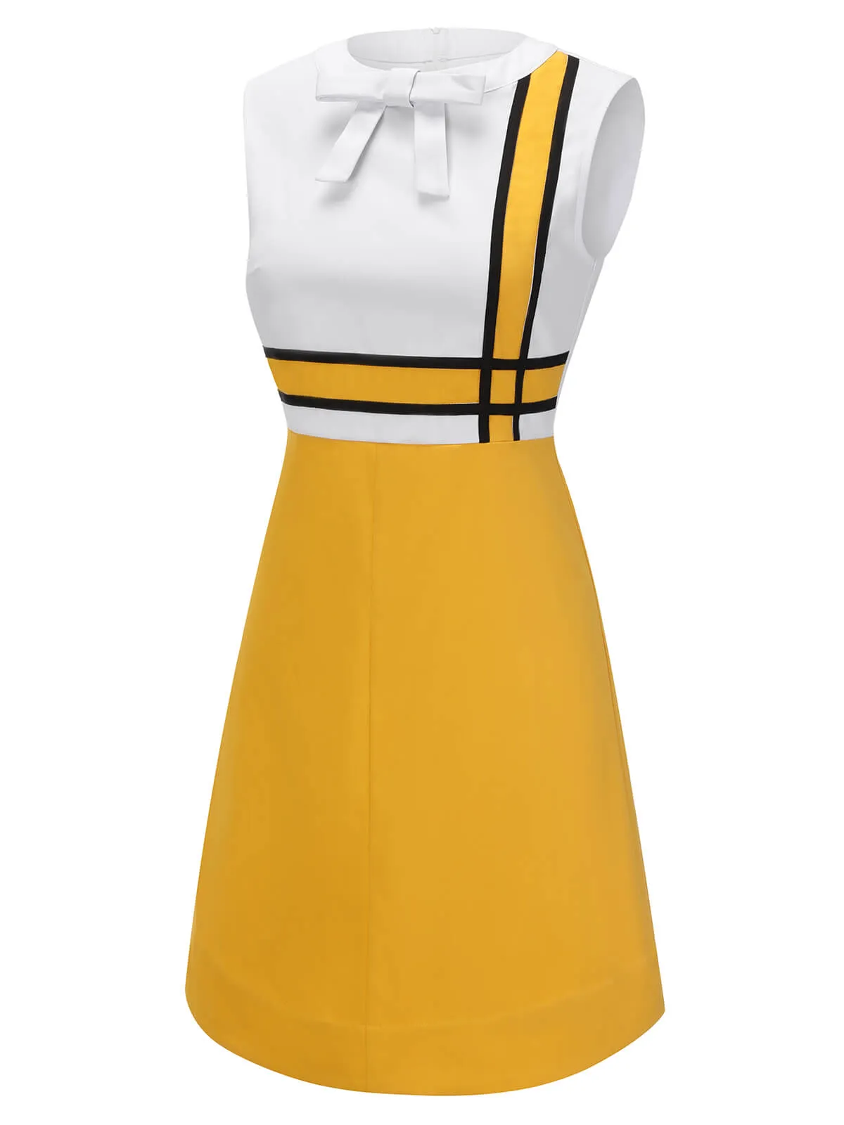 White & Yellow 1960s Bowknot Patchwork Dress sold by Retro Stage product image thumbnail 4