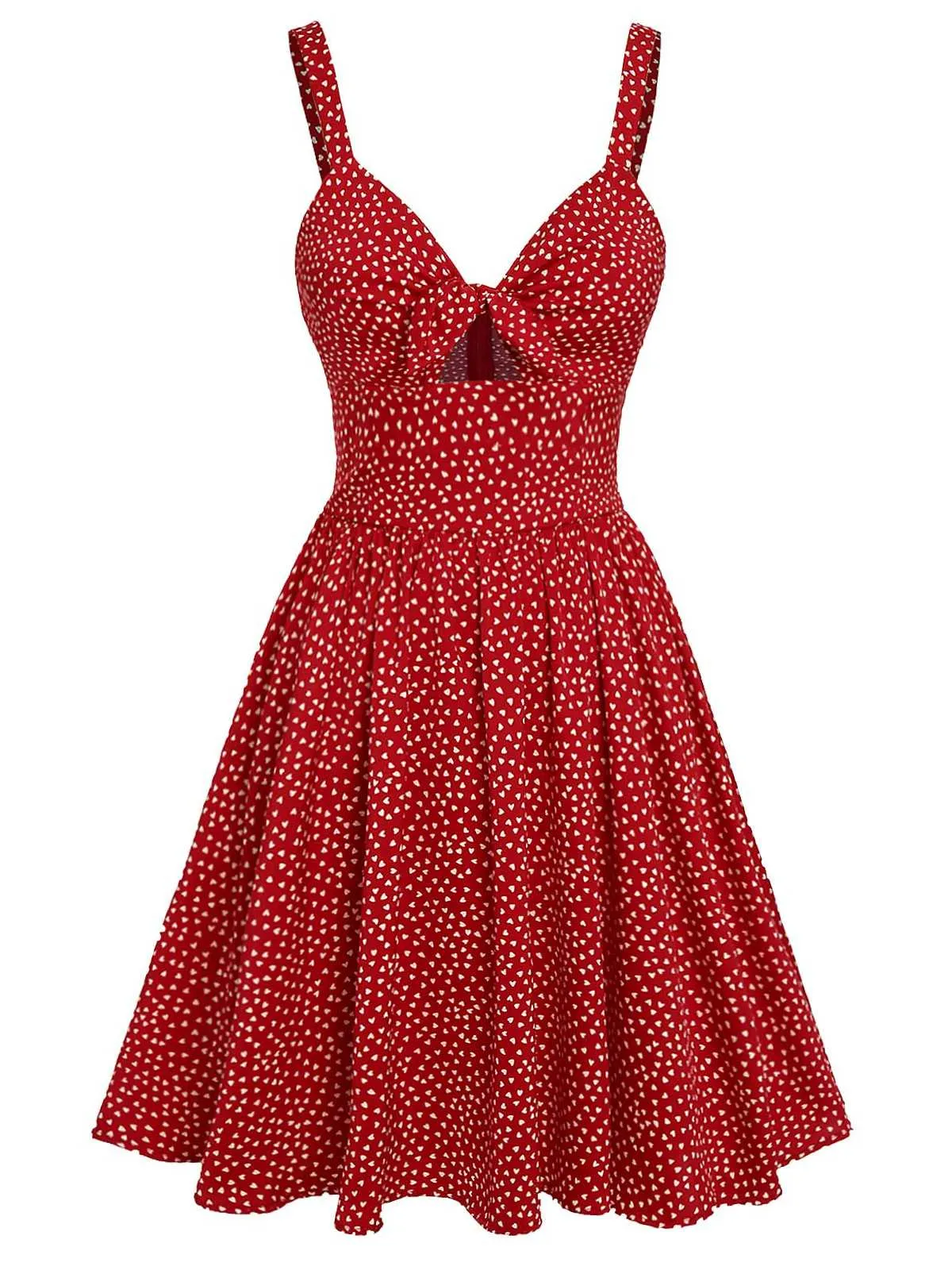 Red 1950s Spaghetti Strap Heart Print Dress sold by Retro Stage product image thumbnail 3