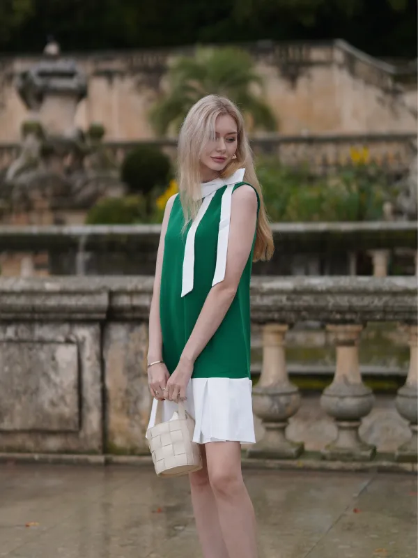 Green 1960s Crew Bowknot Sleeveless Dress sold by Retro Stage