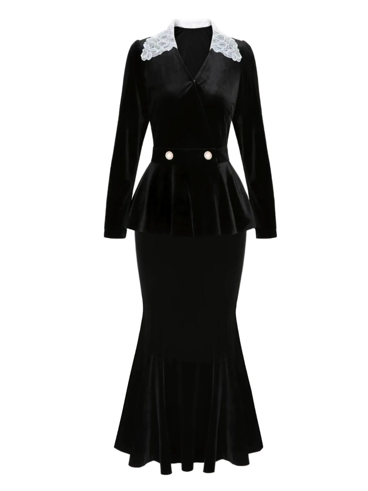 2PCS 1930s Solid Velvet Top & Mermaid Skirt sold by Retro Stage product image thumbnail 2