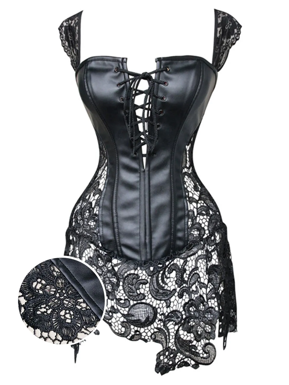 Black Steampunk Leather Gothic Lace Corset sold by Retro Stage product image thumbnail 2