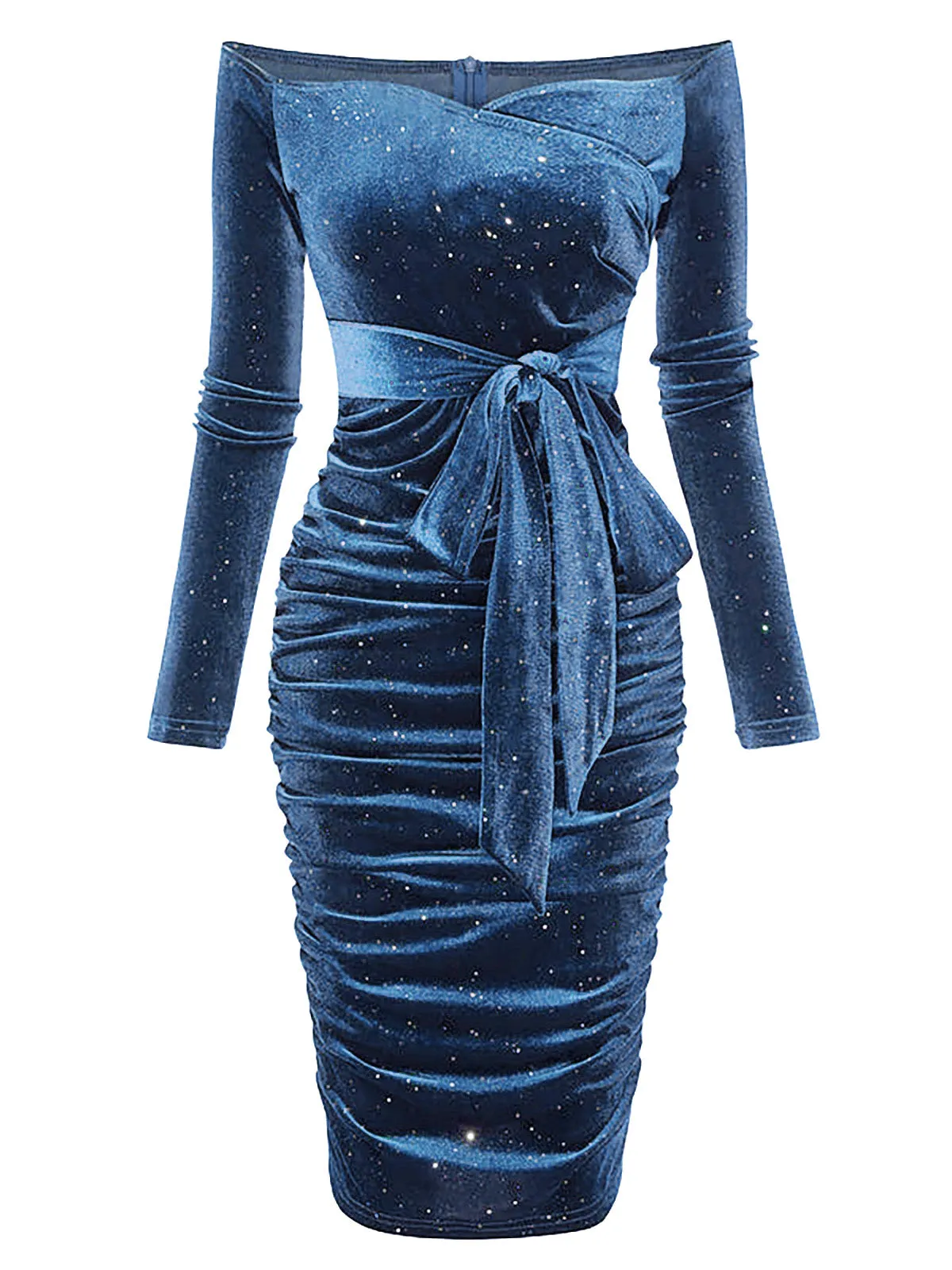 1960s Solid Off-Shoulder Velvet Dress sold by Retro Stage product image thumbnail 5