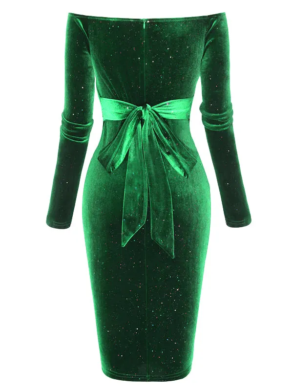 1960s Solid Off-Shoulder Velvet Dress sold by Retro Stage product image thumbnail 4