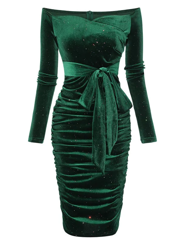 1960s Solid Off-Shoulder Velvet Dress sold by Retro Stage