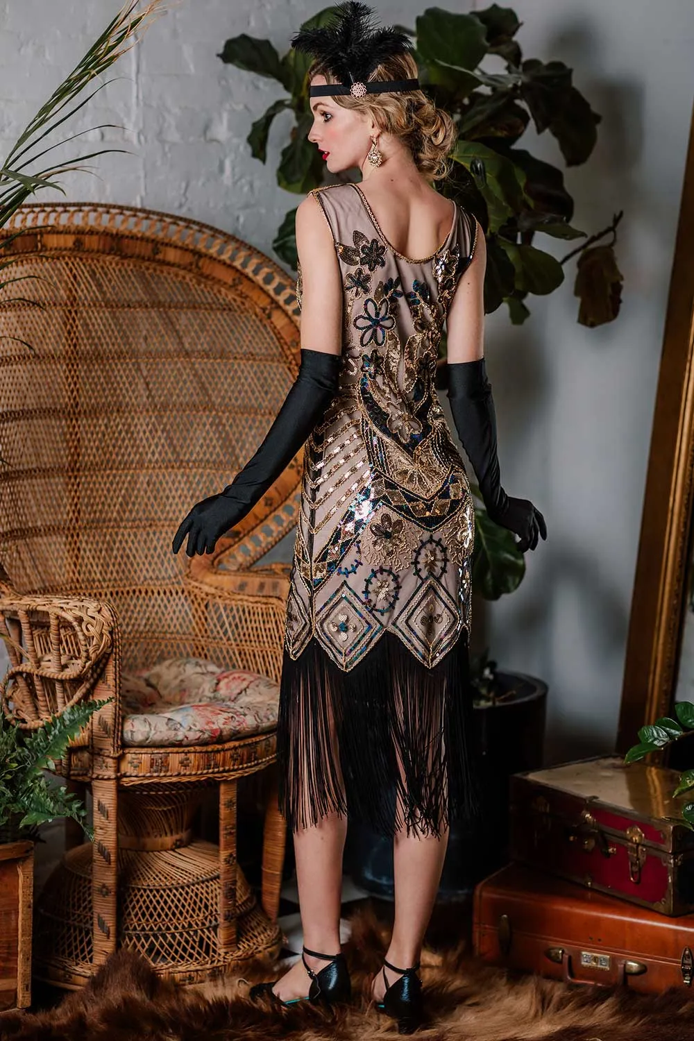 1920s Floral Beaded Flapper Dress sold by Retro Stage product image thumbnail 4