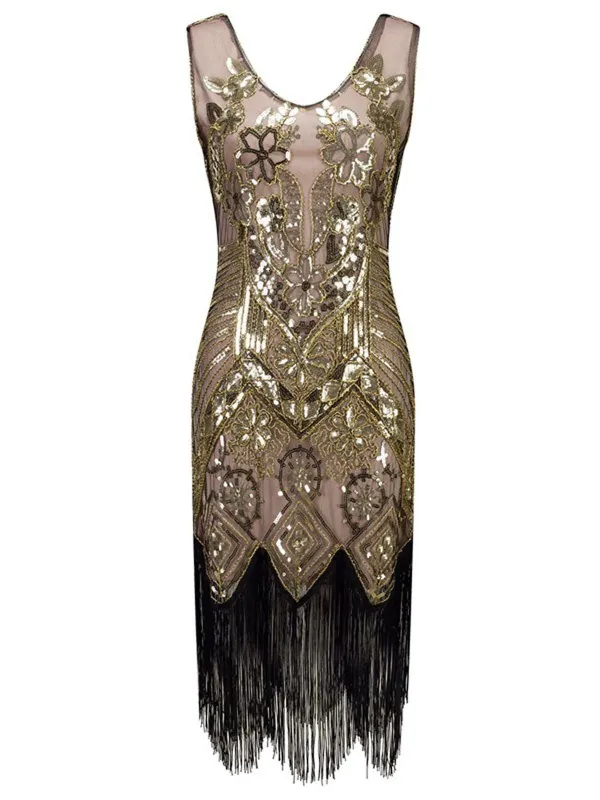 1920s Floral Beaded Flapper Dress sold by Retro Stage