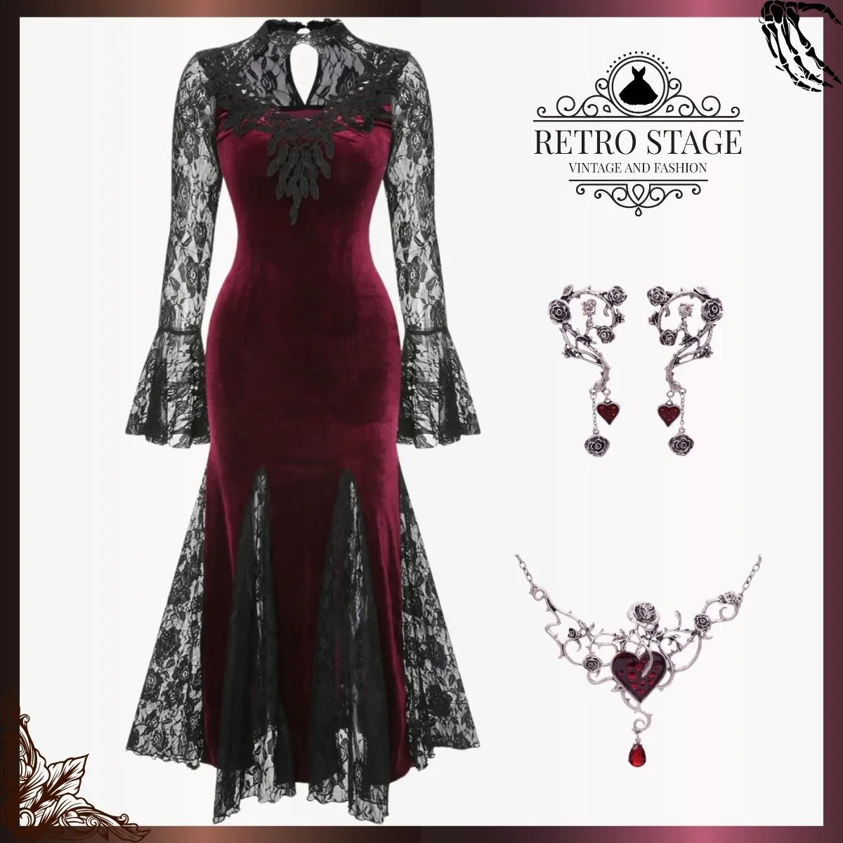 1930s Lace Long Sleeve Fishtail Dress sold by Retro Stage