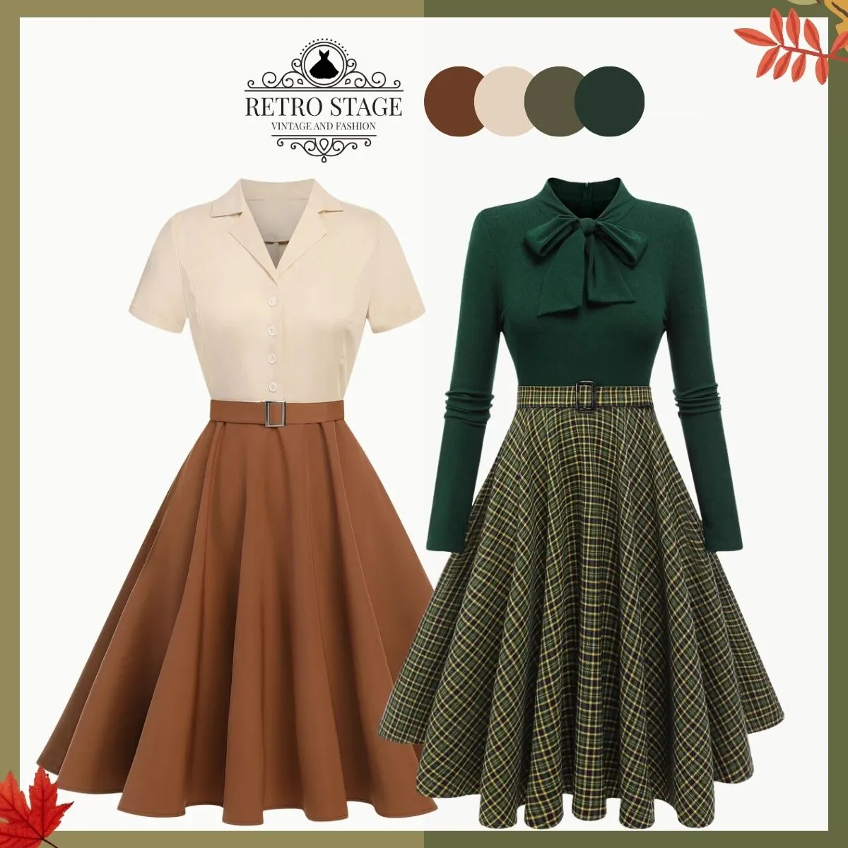 Khaki 1950s Snow White Style Button Dress sold by Retro Stage