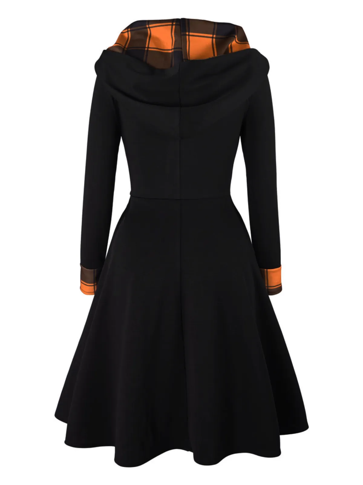 Orange 1950s Plaids Hooded Patchwork Dress sold by Retro Stage product image thumbnail 3