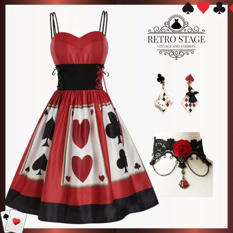 Red 1950s Strap Poker Costume Dress sold by Retro Stage