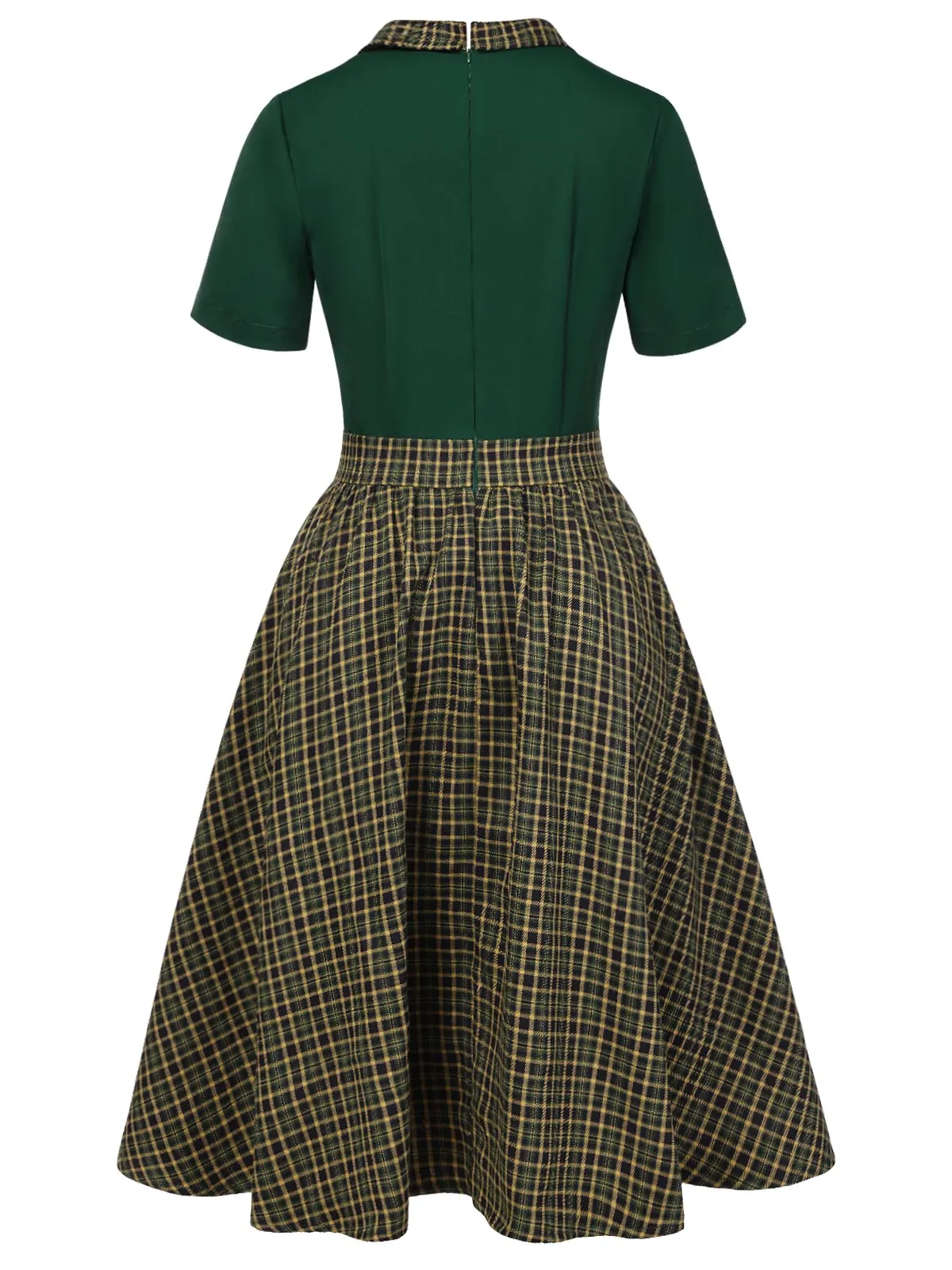 Green 1950s Plaid Patchwork Lapel Dress sold by Retro Stage product image thumbnail 4