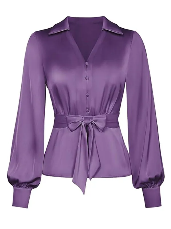 1930s Tie Front Lapel Long Sleeve Blouse sold by Retro Stage