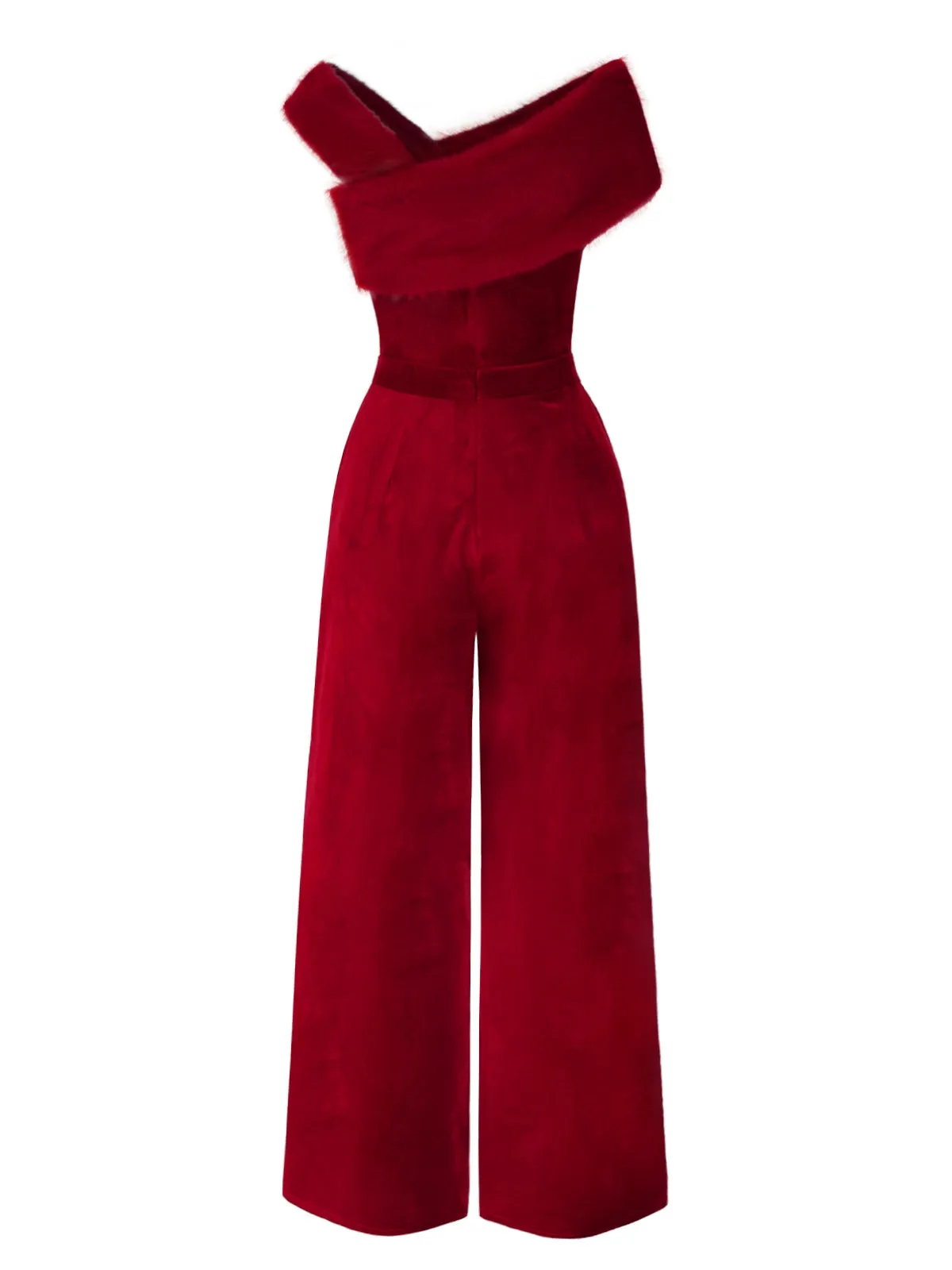 Red 1950s Velvet Off Shoulder Button Jumpsuit sold by Retro Stage product image thumbnail 5