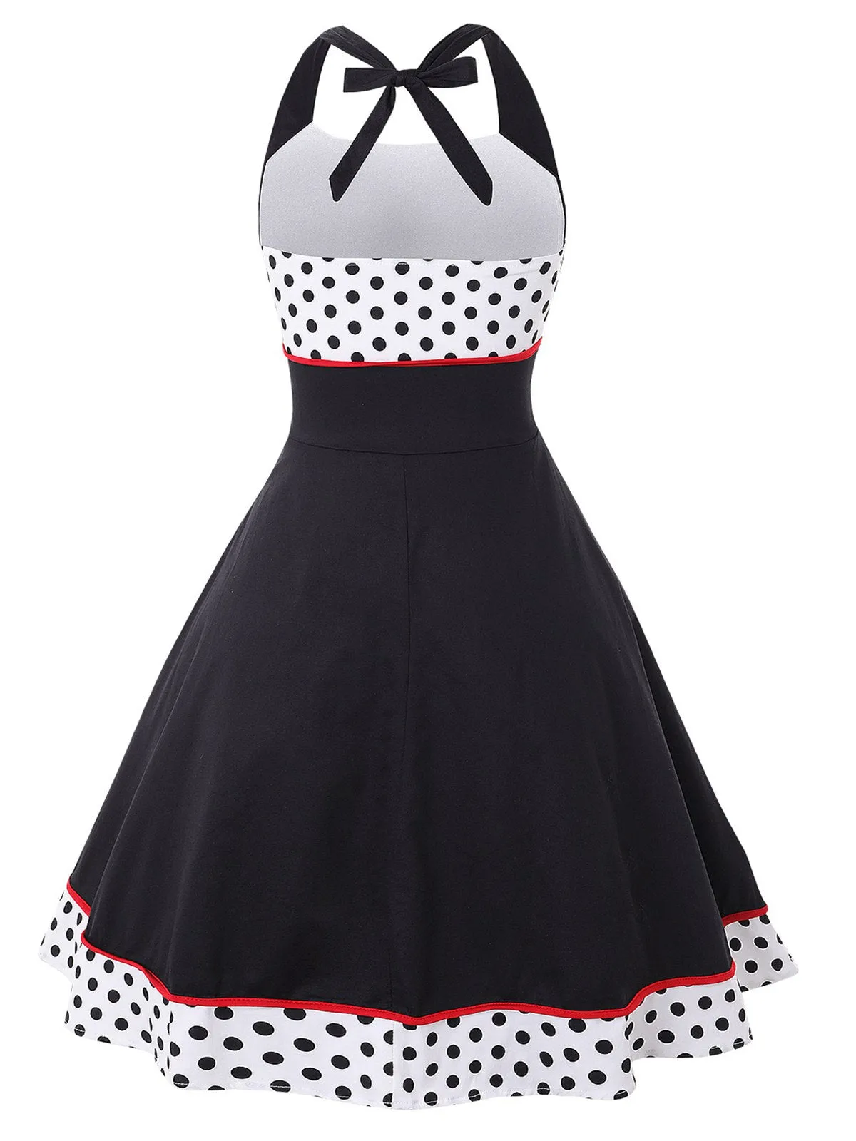 1950s Contrast Polka Dot Patchwork Halter Dress sold by Retro Stage product image thumbnail 3