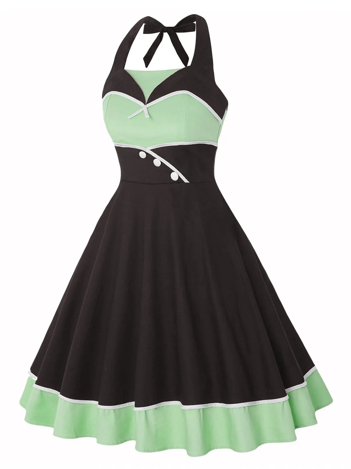 1950s Contrast Polka Dot Patchwork Halter Dress sold by Retro Stage product image thumbnail 5