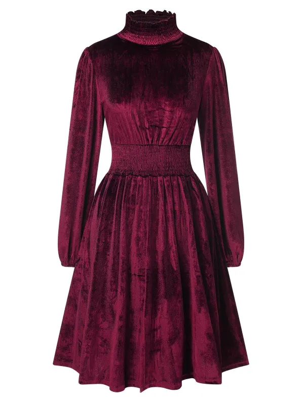 1940s Solid Stand Collar Velvet Dress sold by Retro Stage