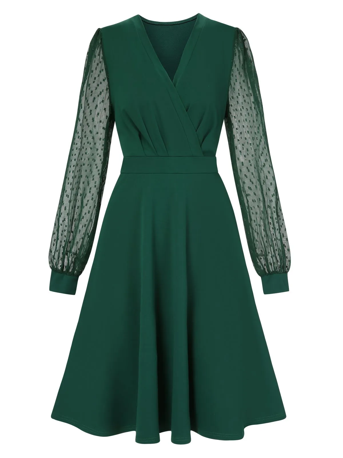 1940s V-Neck Solid Polka Dots Patchwork Dress sold by Retro Stage