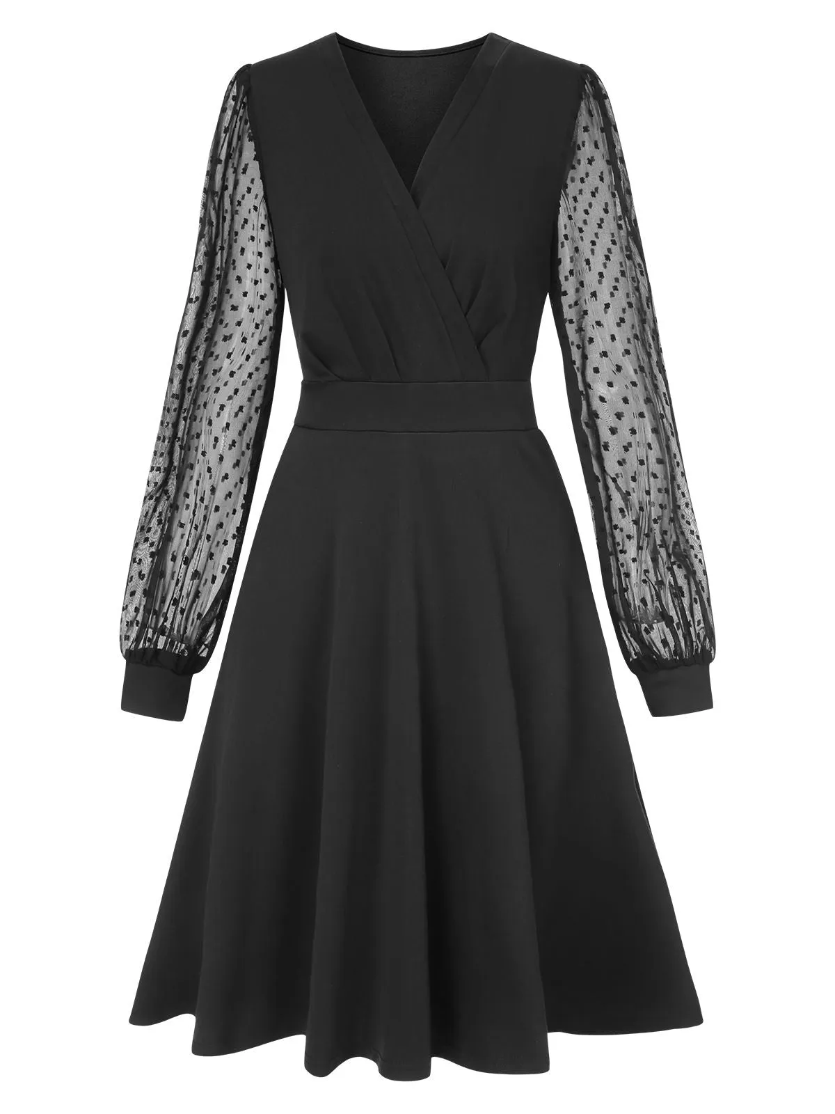 1940s V-Neck Solid Polka Dots Patchwork Dress sold by Retro Stage product image thumbnail 5