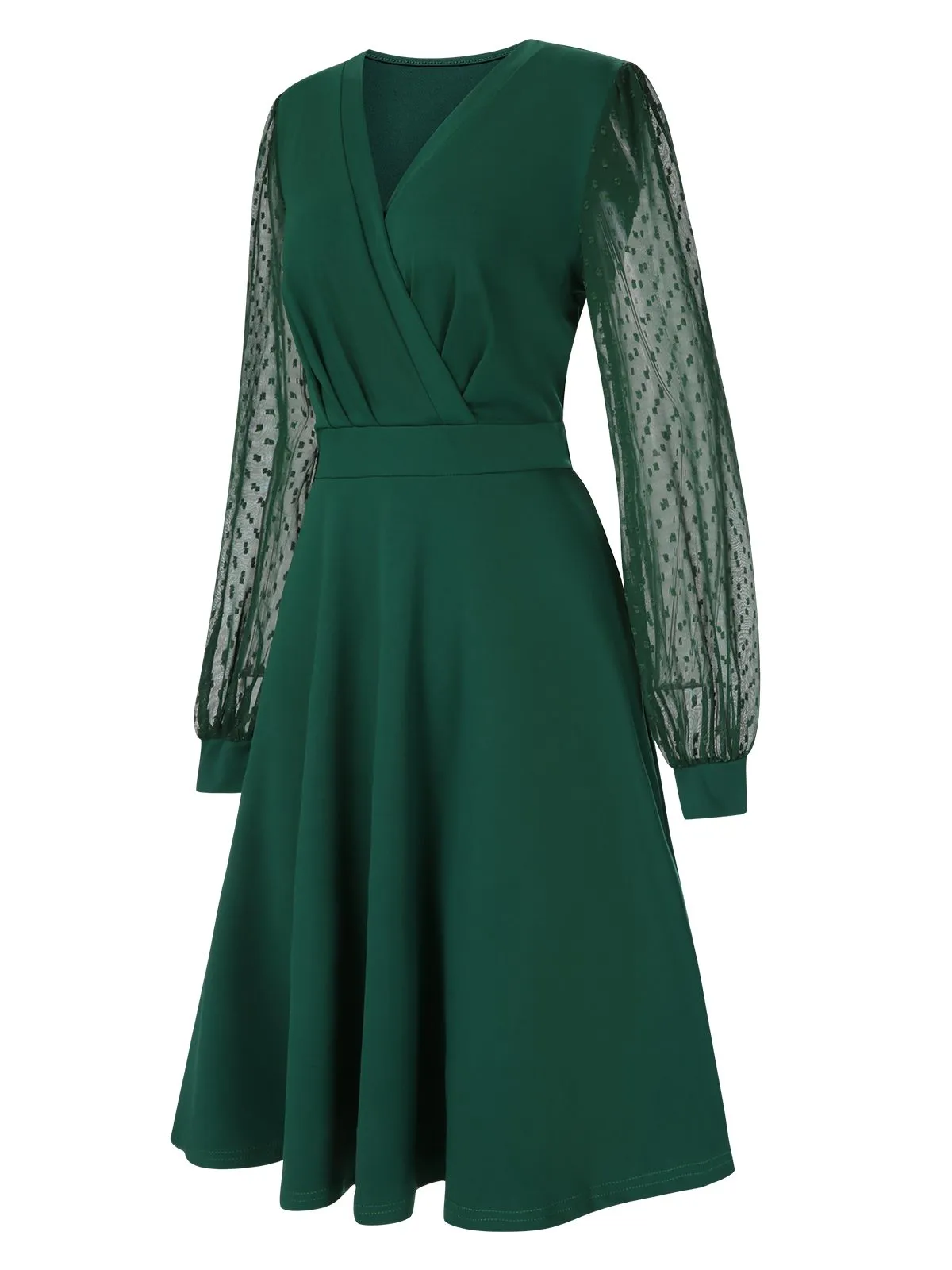 1940s V-Neck Solid Polka Dots Patchwork Dress sold by Retro Stage product image thumbnail 2