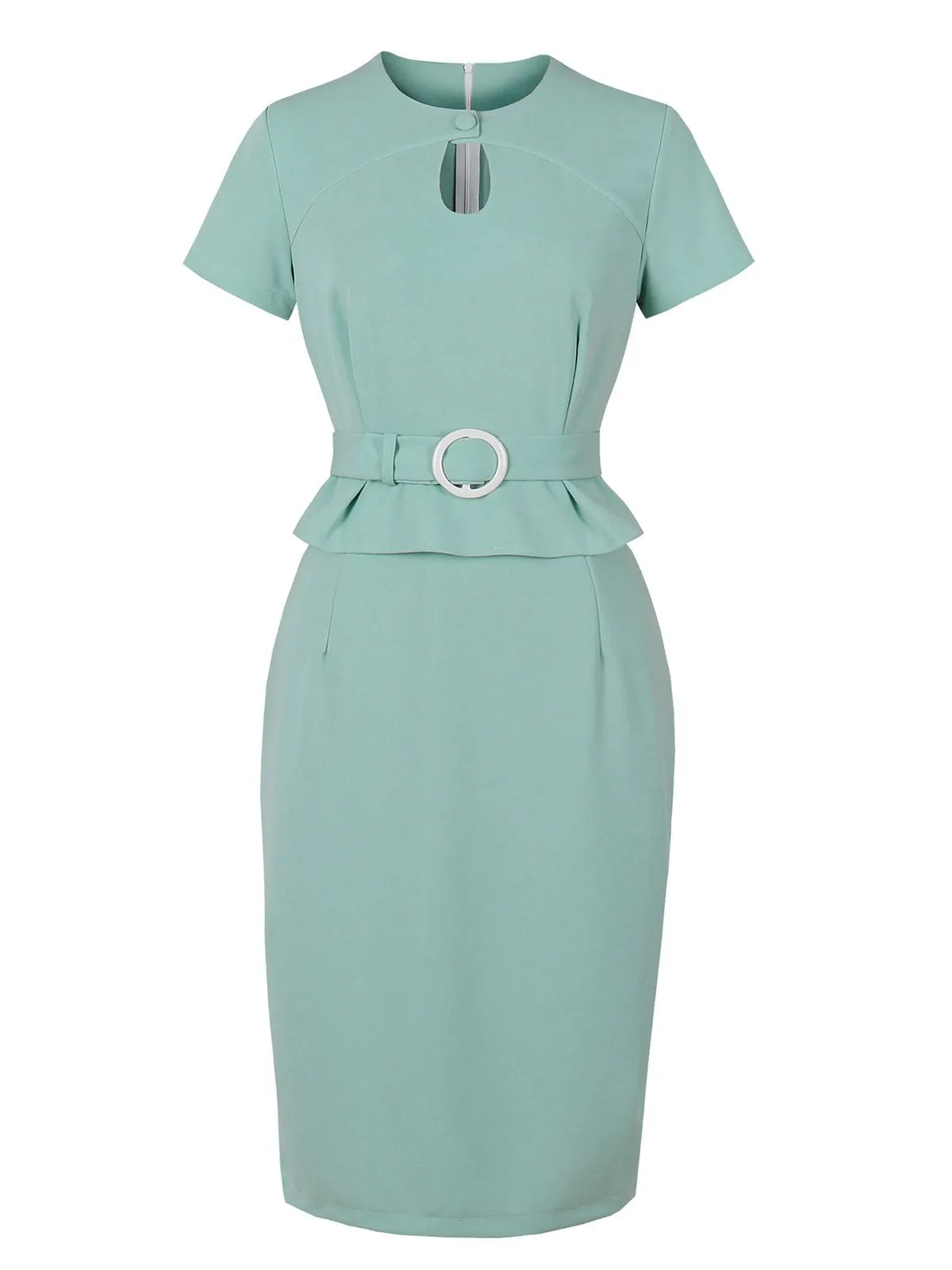 Aqua Green 1960s Solid Hole-Cut Neck Belt Dress sold by Retro Stage