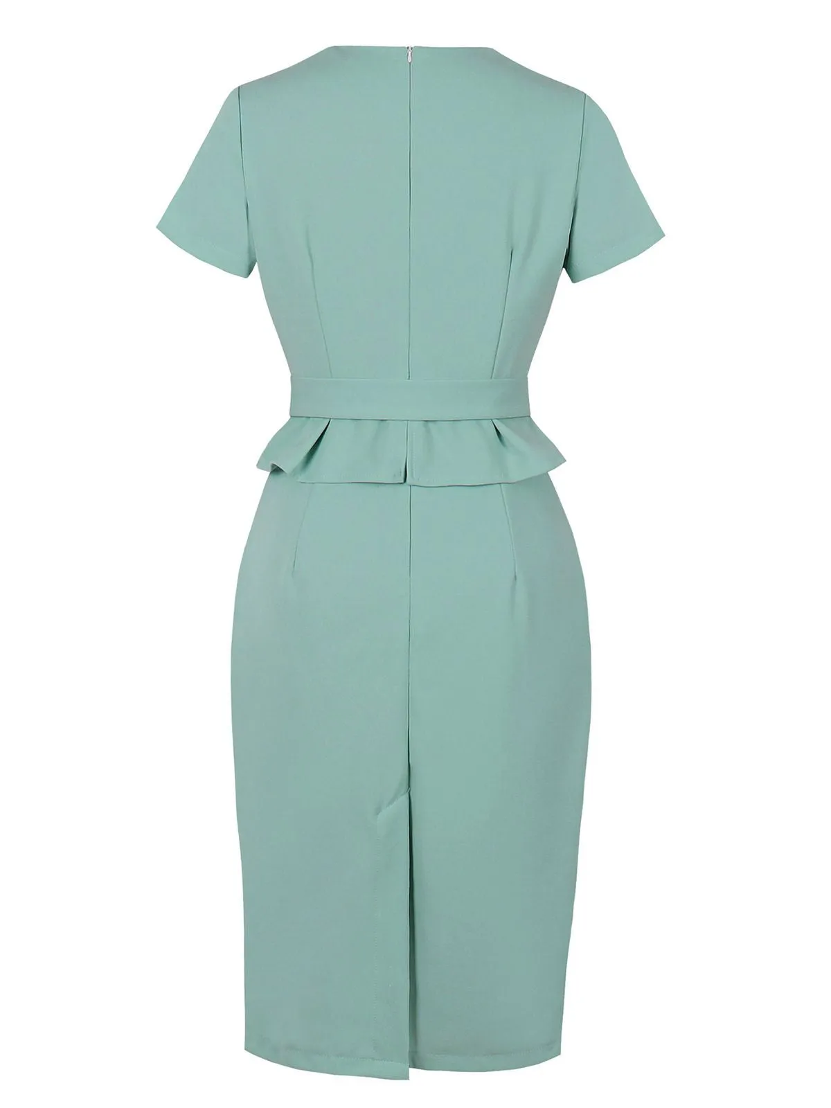 Aqua Green 1960s Solid Hole-Cut Neck Belt Dress sold by Retro Stage product image thumbnail 2