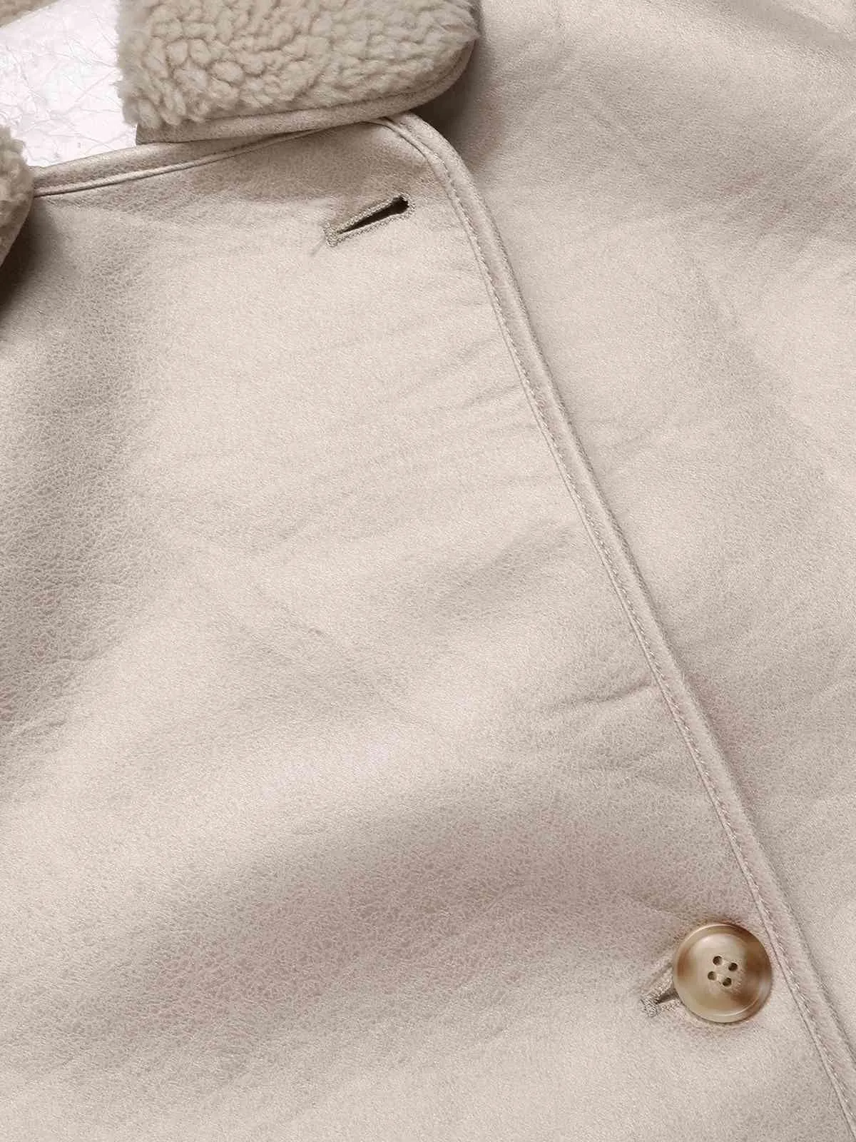 Beige 1960s Solid Polar Fleece Lining Coat sold by Retro Stage product image thumbnail 4