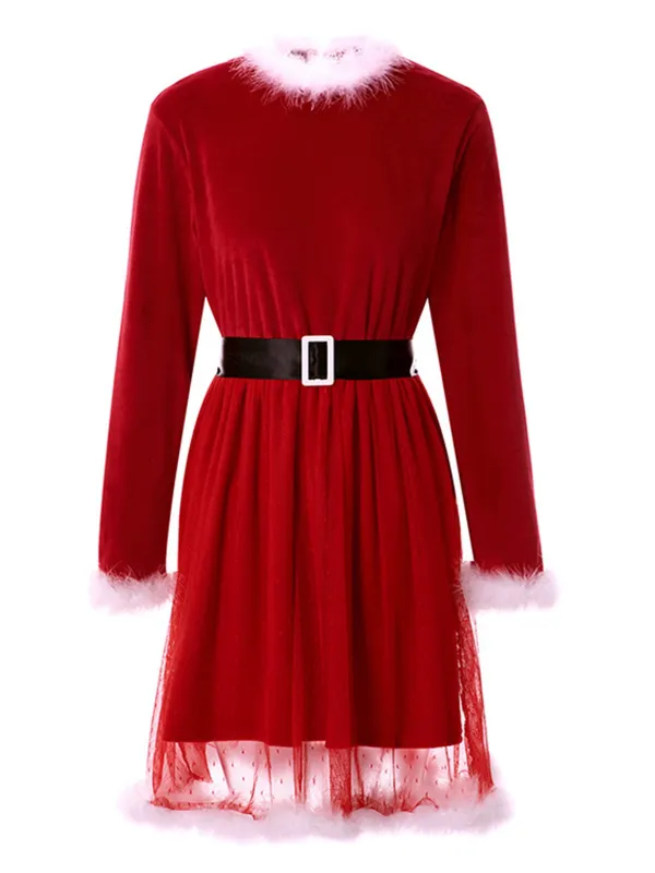 Red 1960s Velvet Mesh Patchwork Belted Dress sold by Retro Stage